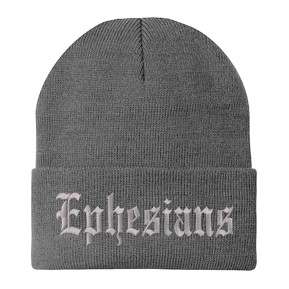 Trendy Apparel Shop Ephesians Old English Embroidered Long Cuff Beanie
