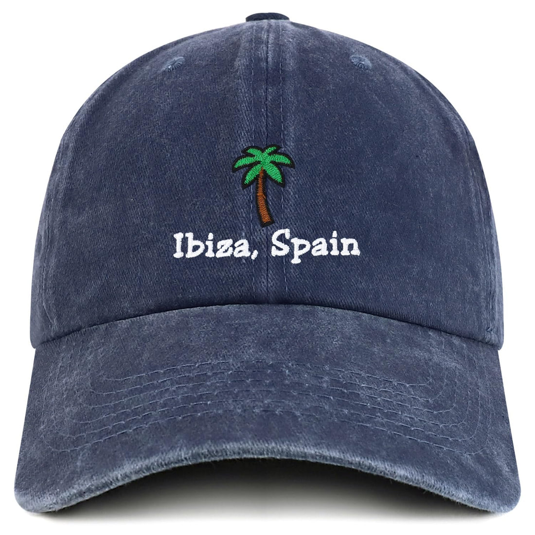 Trendy Apparel Shop Ibiza Spain with Palm Tree Embroidered Pigment Dyed Cotton Baseball Cap