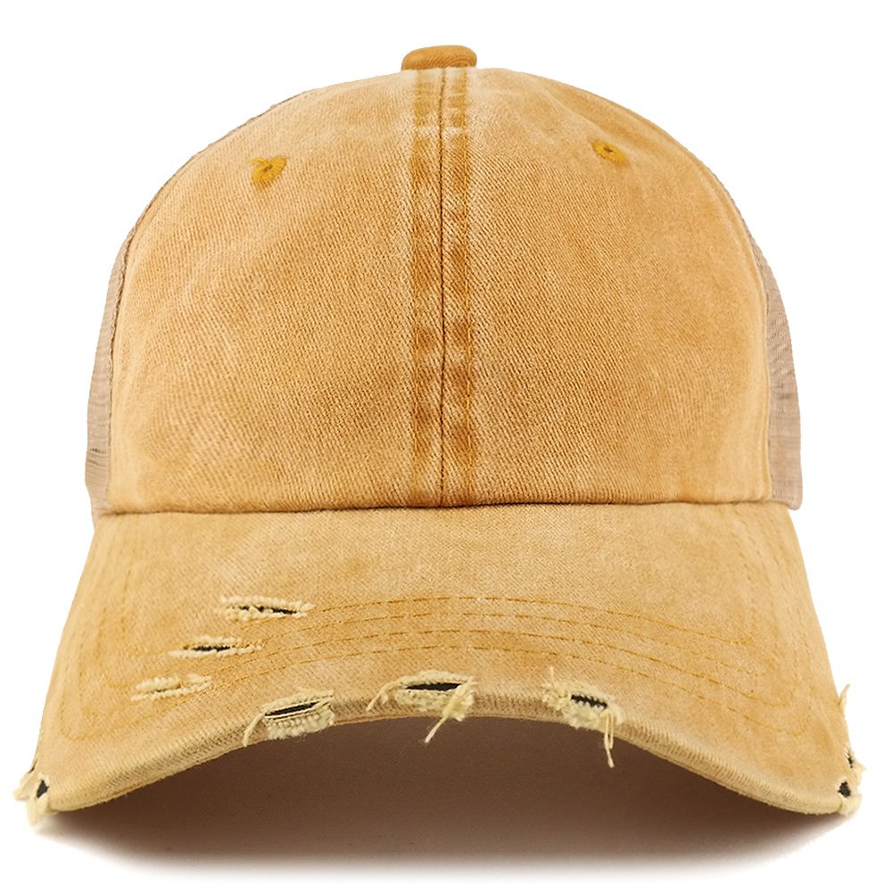 Trendy Apparel Shop Pigment Dyed Front Mesh Back Frayed Bill Trucker Cap