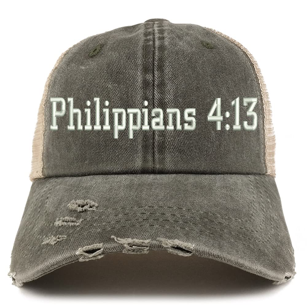 Trendy Apparel Shop Philippians 4:13 Frayed Bill Trucker Mesh Back Cap
