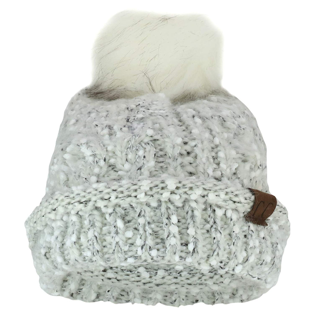 Trendy Apparel Shop Marled Winter Fur Pom Cuff Long Stretchy Beanie