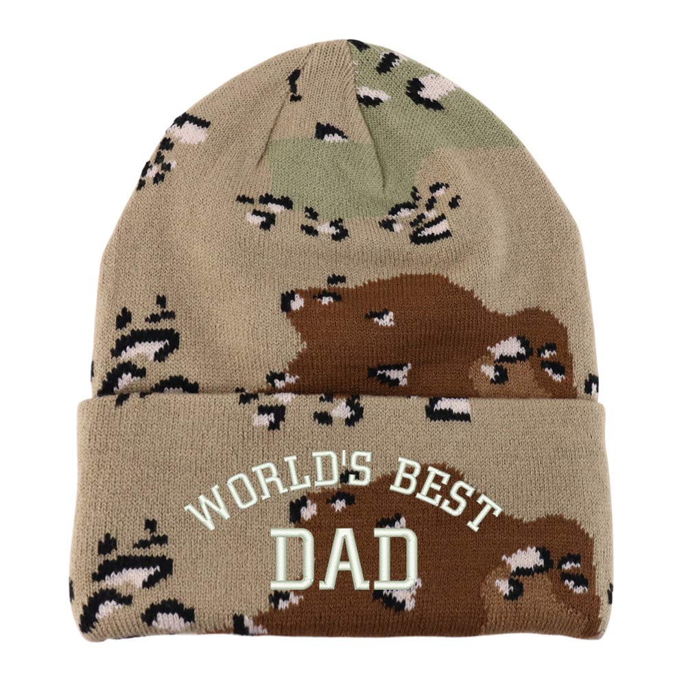 Trendy Apparel Shop World's Best Dad Cotton Embroidered Long Cuff Beanie