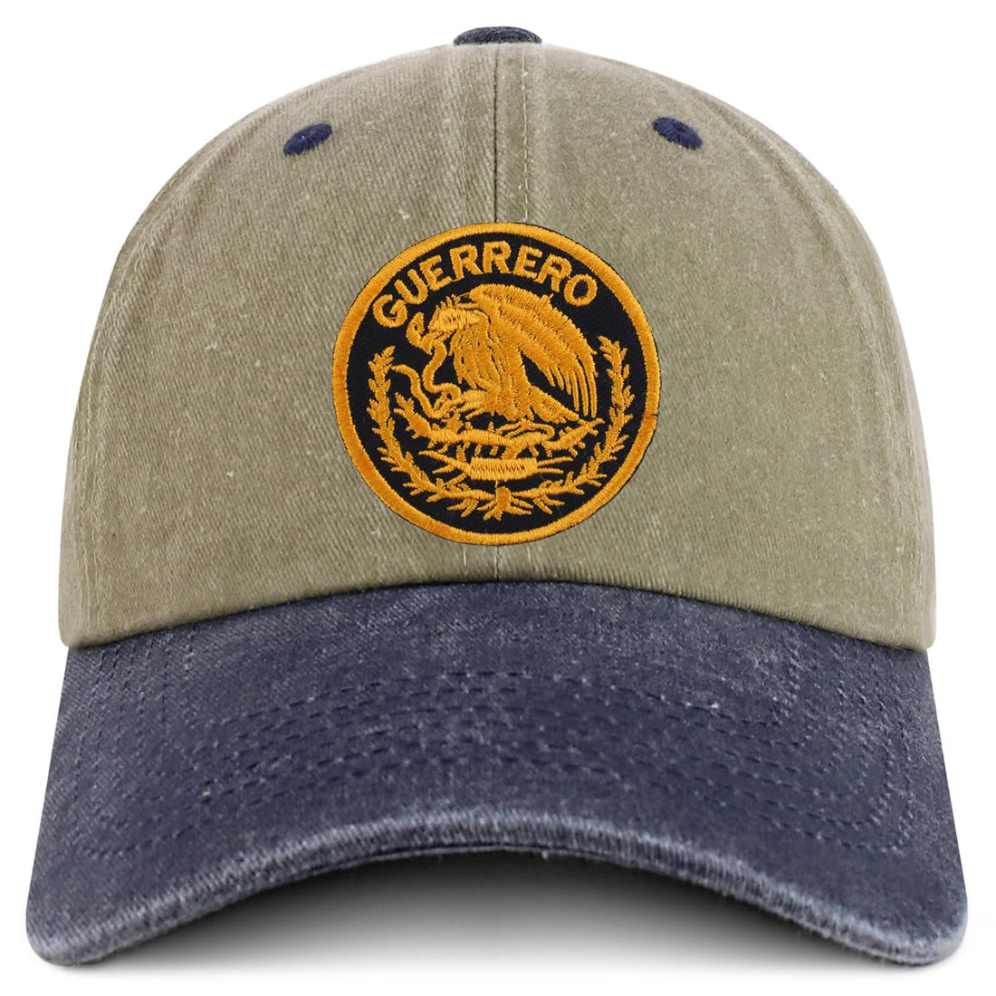 Trendy Apparel Shop Guerrero Mexico Gold Embroidered Patch Pigment Dyed Washed Baseball Cap