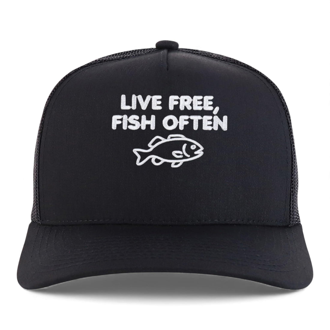 Trendy Apparel Shop Live Free, Fish Often Embroidered 5 Panel Snapback Trucker Cap
