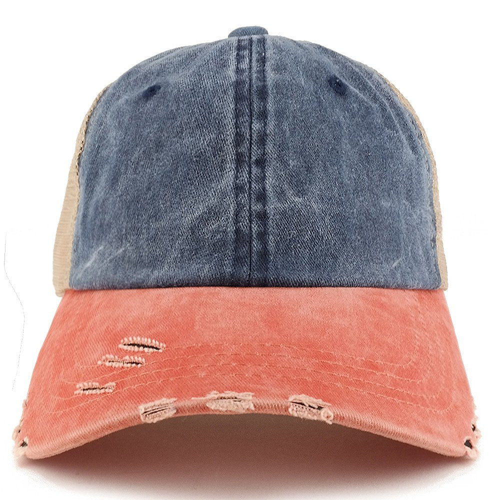 Trendy Apparel Shop Pigment Dyed Front Mesh Back Frayed Bill Trucker Cap