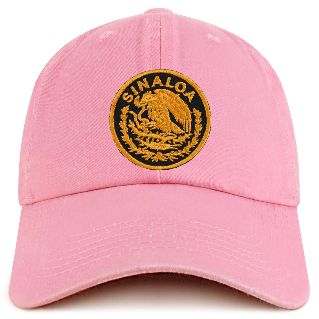 Trendy Apparel Shop Sinaloa Mexico Gold Embroidered Patch Pigment Dyed Washed Baseball Cap