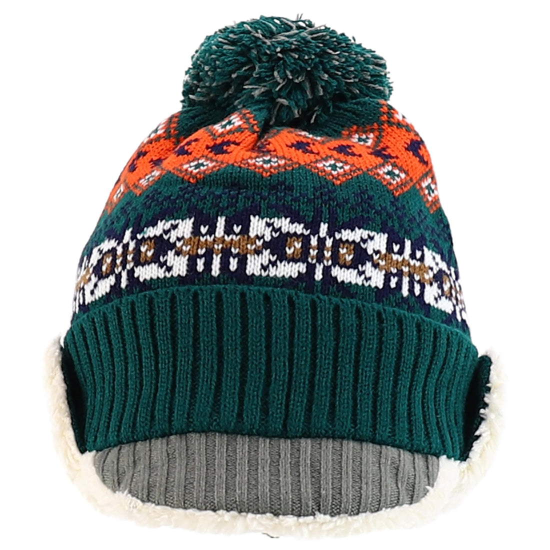 Trendy Apparel Shop Youth Size Kid's Warm Acrylic Brim Knit Winter Print Trapper Hat with Pom Pom
