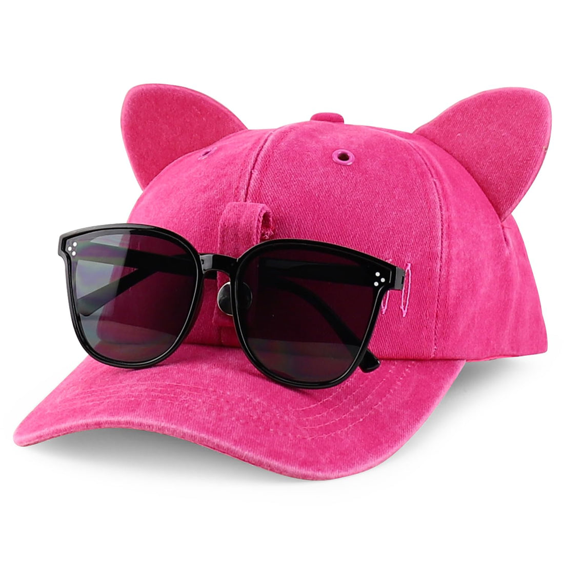 Trendy Apparel Shop Washed Cotton Cat Ear Baseball Cap with Sunglasses Holder