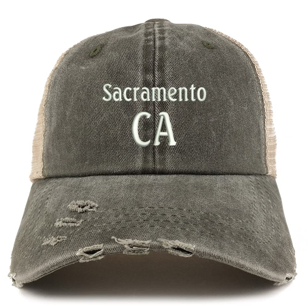 Trendy Apparel Shop Sacramento CA Embroidered Frayed Bill Trucker Mesh Back Cap