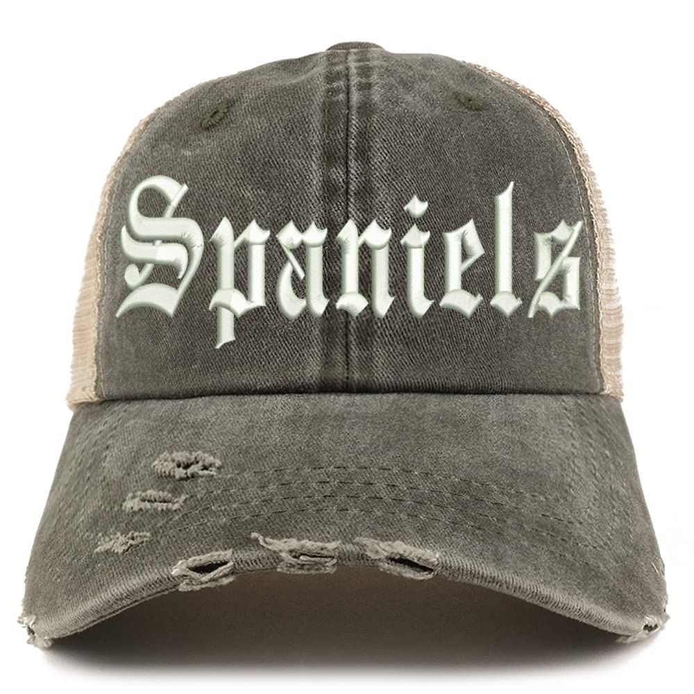 Trendy Apparel Shop Old English Spaniels Frayed Bill Trucker Mesh Back Cap