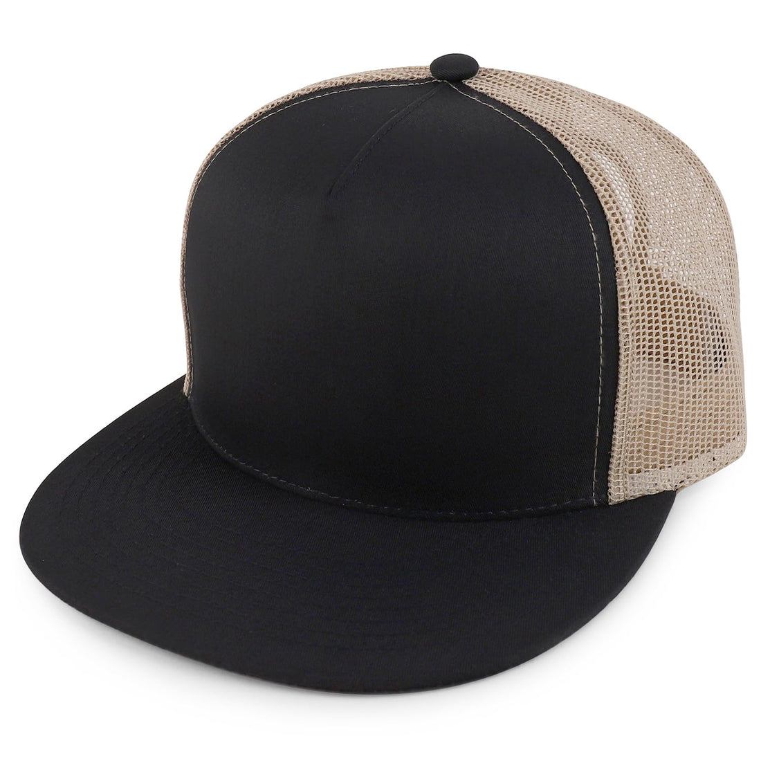 Trendy Apparel Shop Structured High Crown 5 Panel Round Flat Bill Trucker Cap