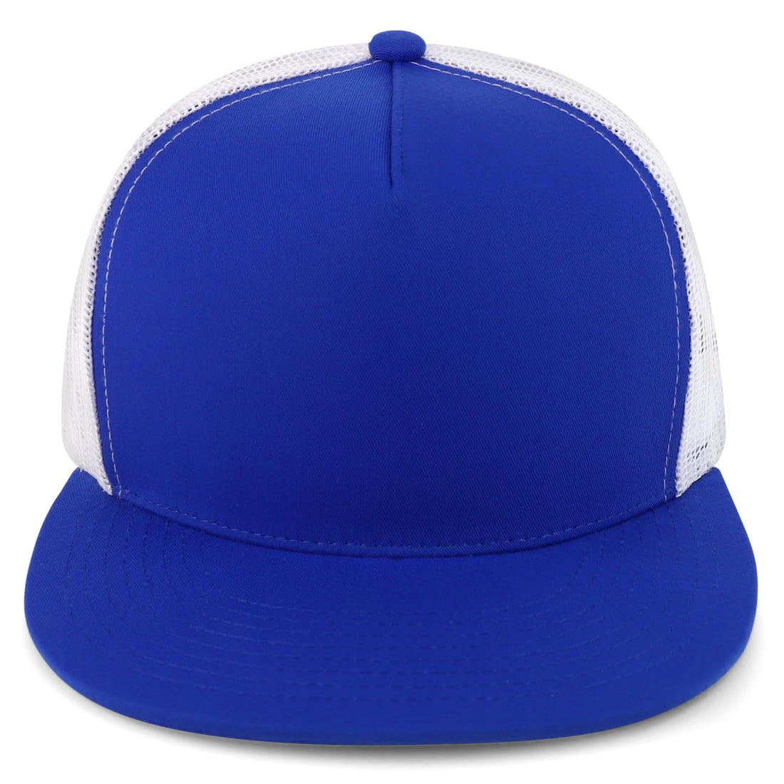 Trendy Apparel Shop Structured High Crown 5 Panel Round Flat Bill Trucker Cap