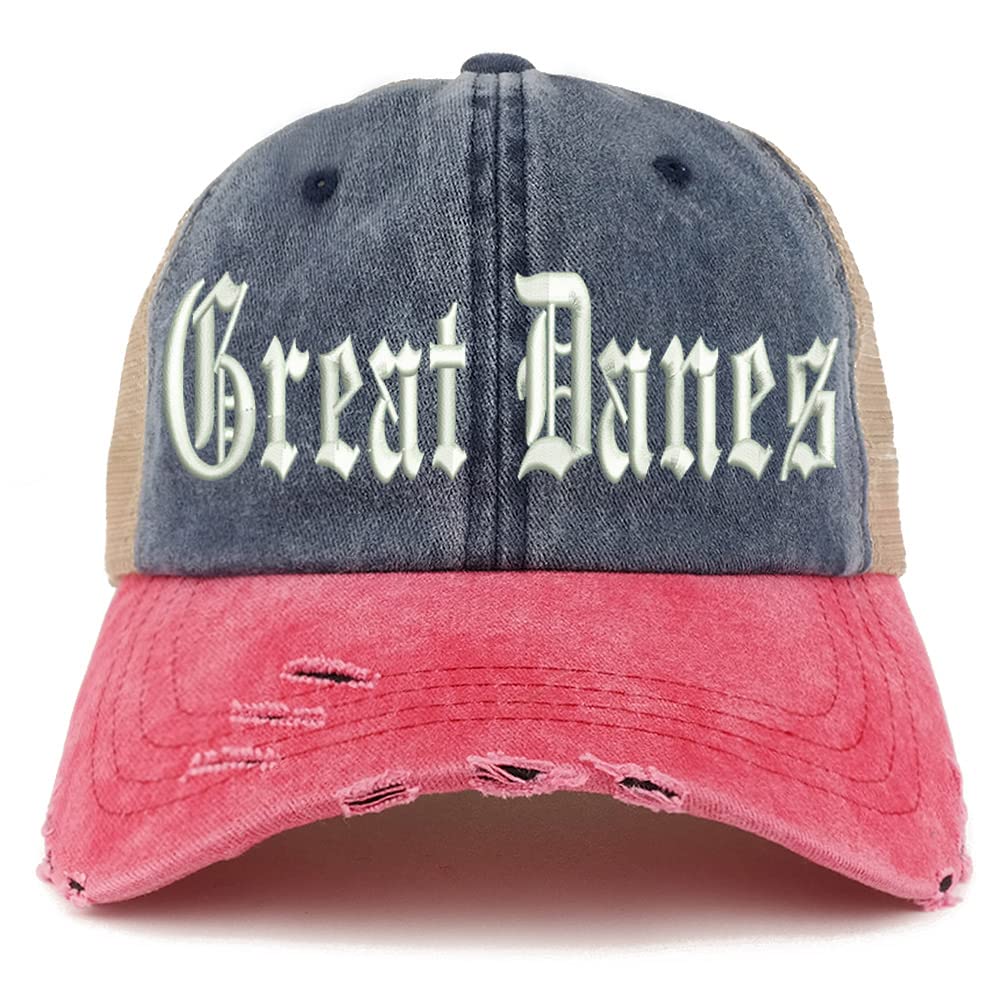 Trendy Apparel Shop Old English Great Danes Frayed Bill Trucker Mesh Back Cap
