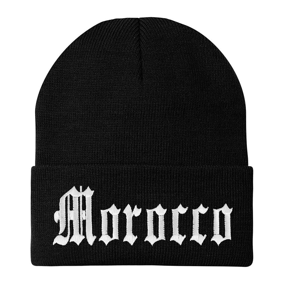 Trendy Apparel Shop Morocco State Old English Embroidered Long Cuff Beanie
