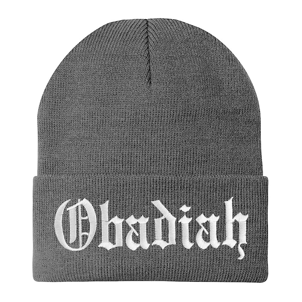 Trendy Apparel Shop Obadiah Old English Embroidered Long Cuff Beanie