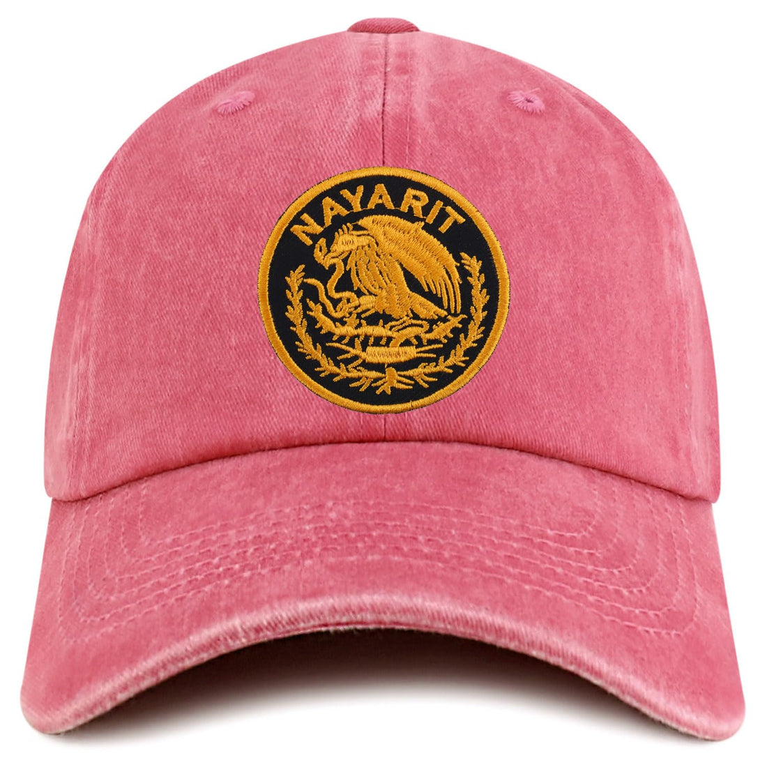 Trendy Apparel Shop Nayarit Mexico Gold Embroidered Patch Pigment Dyed Washed Baseball Cap