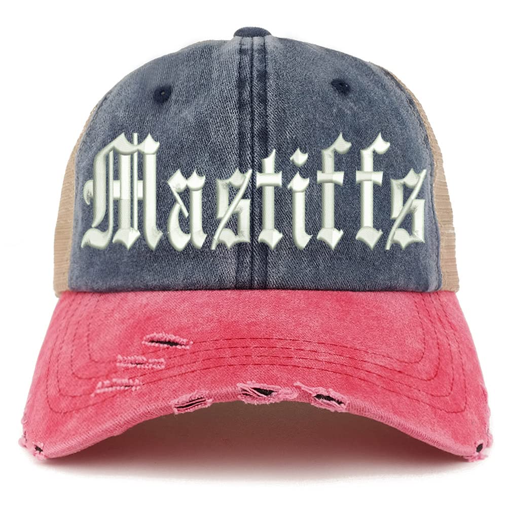 Trendy Apparel Shop Old English Mastiffs Frayed Bill Trucker Mesh Back Cap