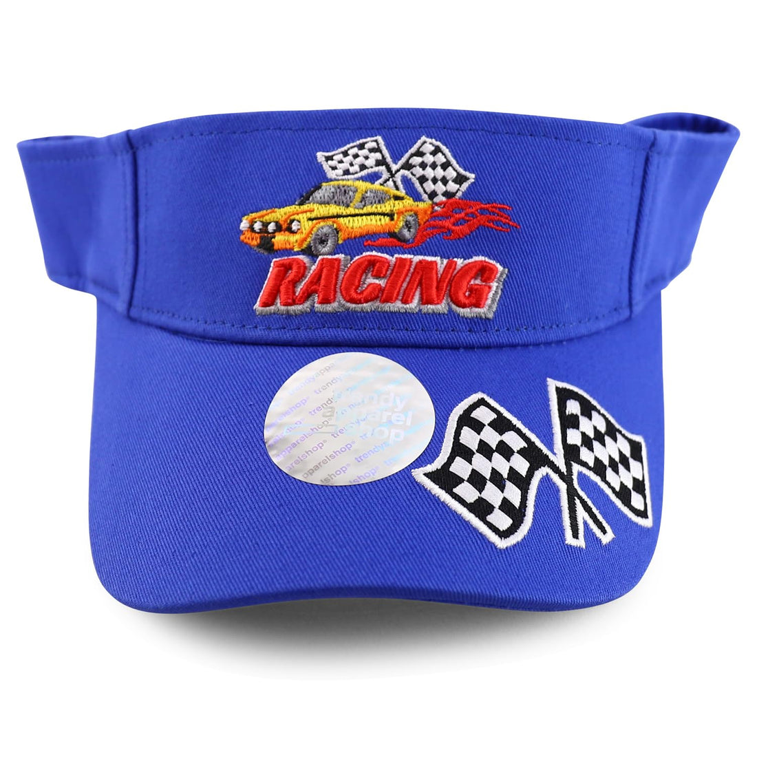Trendy Apparel Shop Racing 3D Embroidered Flame Car Race Flag Visor Cap