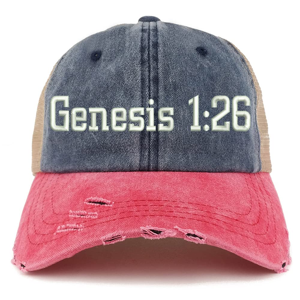 Trendy Apparel Shop Genesis 1:26 Frayed Bill Trucker Mesh Back Cap