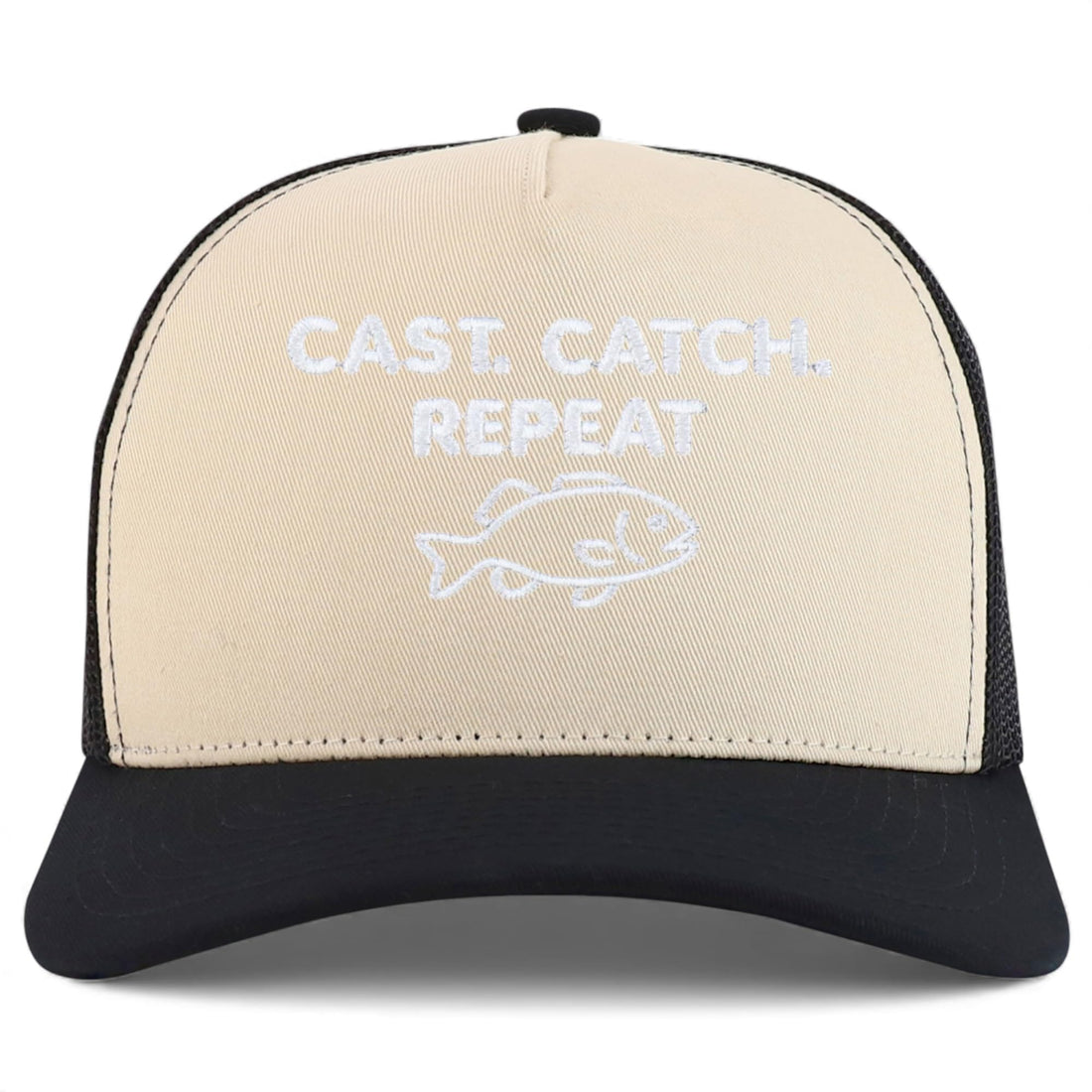 Trendy Apparel Shop Cast Catch Repeat Embroidered 5 Panel Snapback Trucker Cap