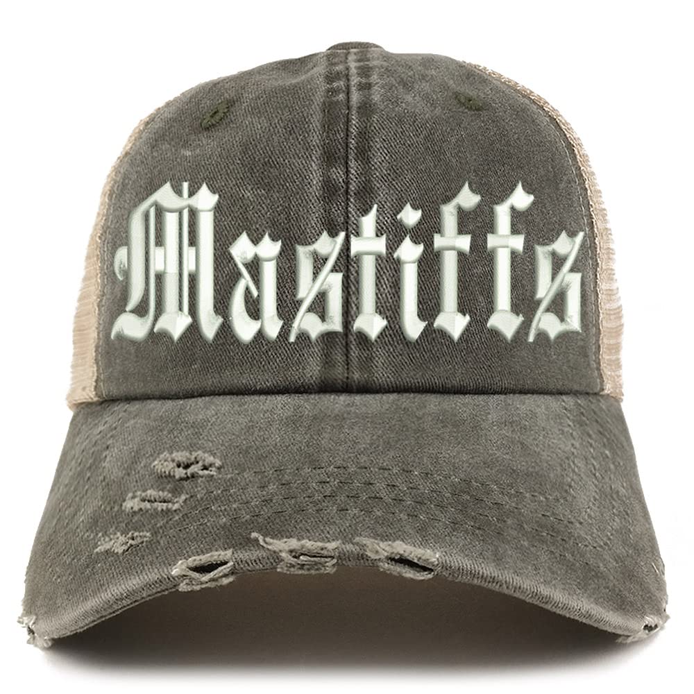 Trendy Apparel Shop Old English Mastiffs Frayed Bill Trucker Mesh Back Cap