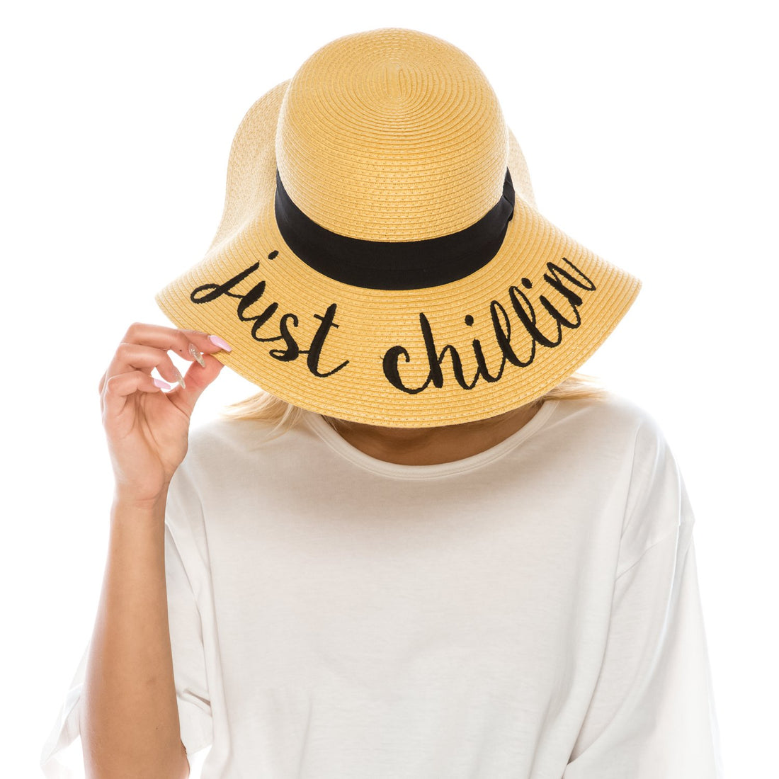 Trendy Apparel Shop Beach Theme Embroidered Large Brim Ladies Paper Straw Summer Hat