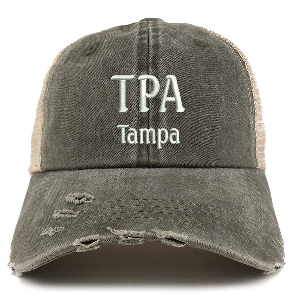 Trendy Apparel Shop TPA Tampa Embroidered Frayed Bill Trucker Mesh Back Cap