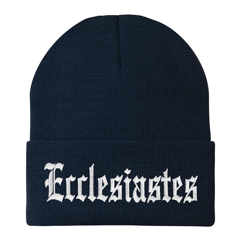 Trendy Apparel Shop Ecclesiastes Old English Embroidered Long Cuff Beanie
