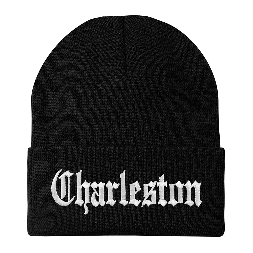 Trendy Apparel Shop Charleston Old English Embroidered Long Cuff Beanie