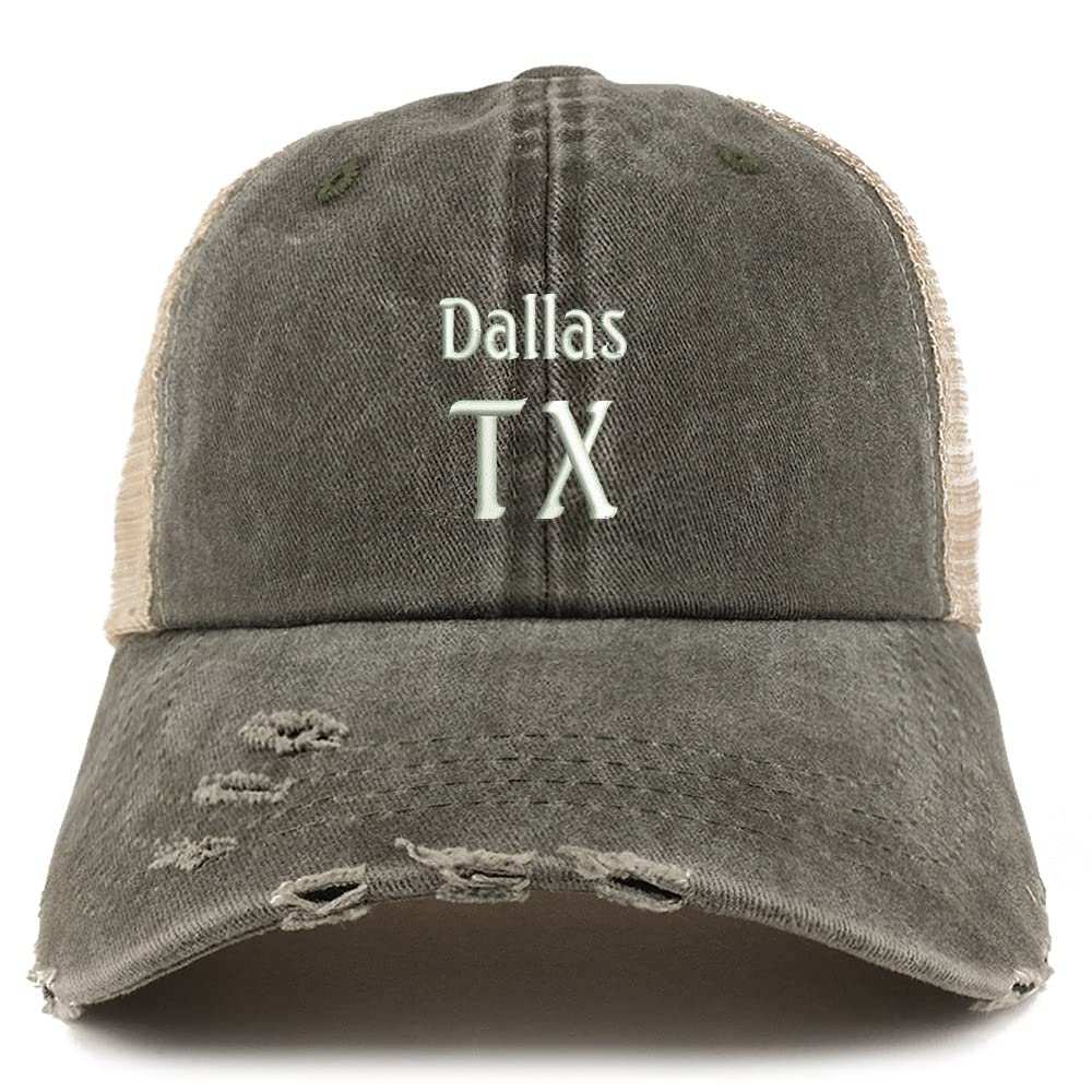 Trendy Apparel Shop Dallas TX Embroidered Frayed Bill Trucker Mesh Back Cap