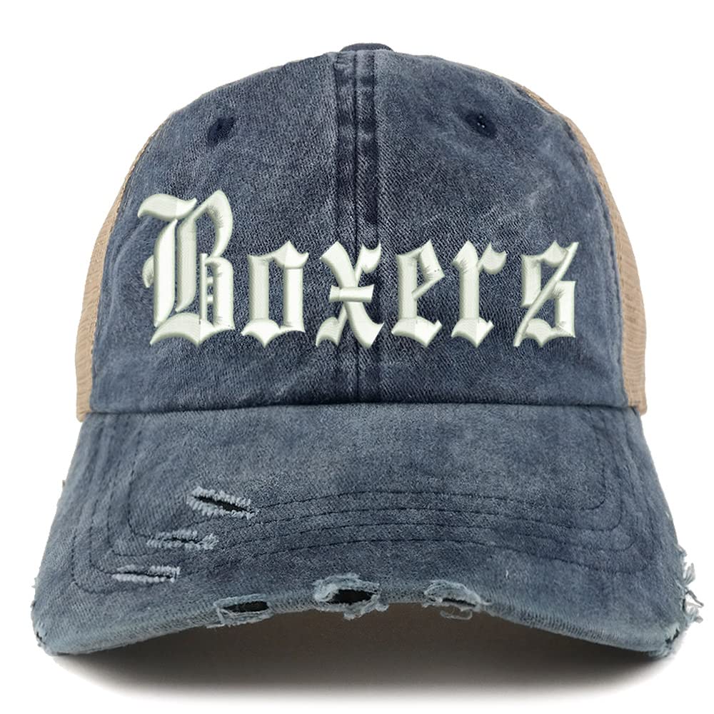 Trendy Apparel Shop Old English Boxers Frayed Bill Trucker Mesh Back Cap