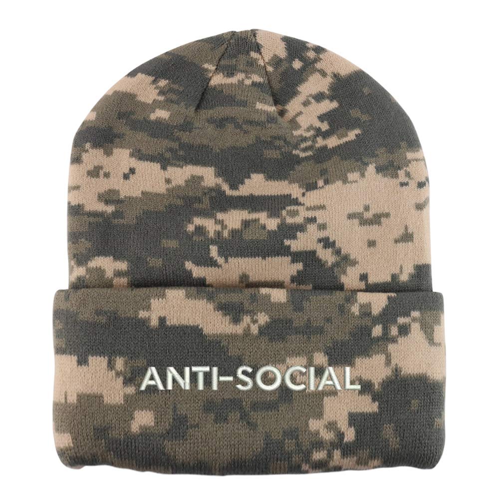 Trendy Apparel Shop Anti Social Embroidered Made in USA Camo Beanie