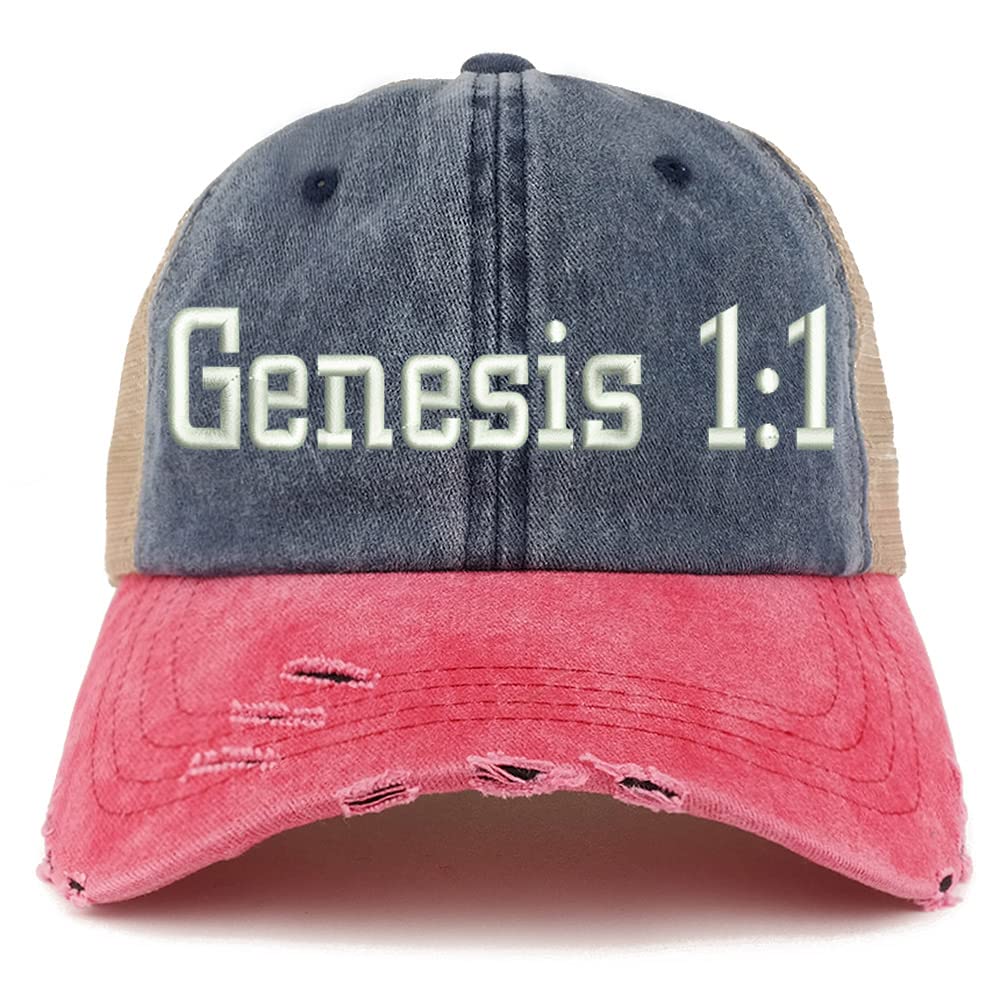 Trendy Apparel Shop Genesis 1:1 Frayed Bill Trucker Mesh Back Cap