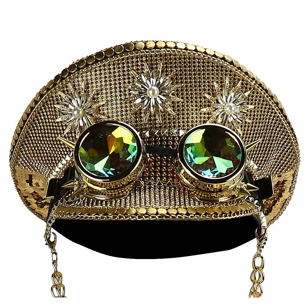 Trendy Apparel Shop Festival Party Sparkly Sequin Rhinestone Captain Hat