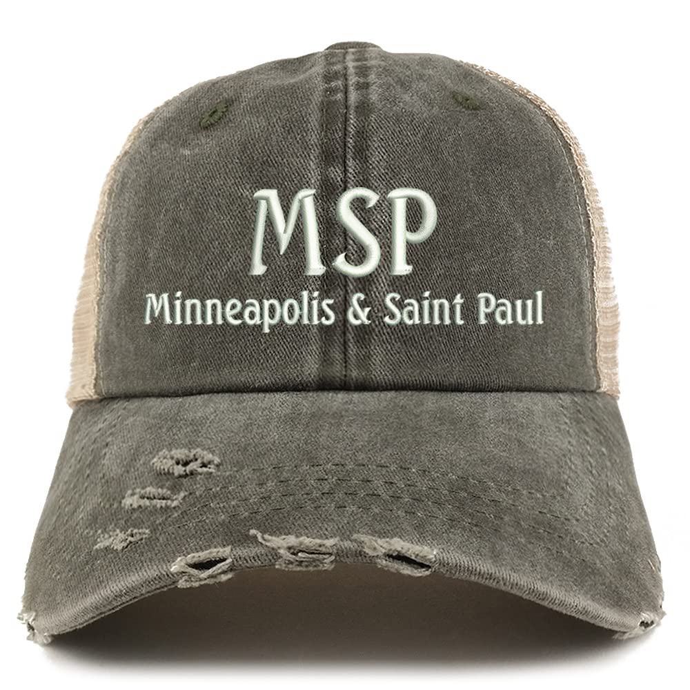 Trendy Apparel Shop MSP Minneapolis and Saint Paul Embroidered Frayed Bill Trucker Mesh Back Cap