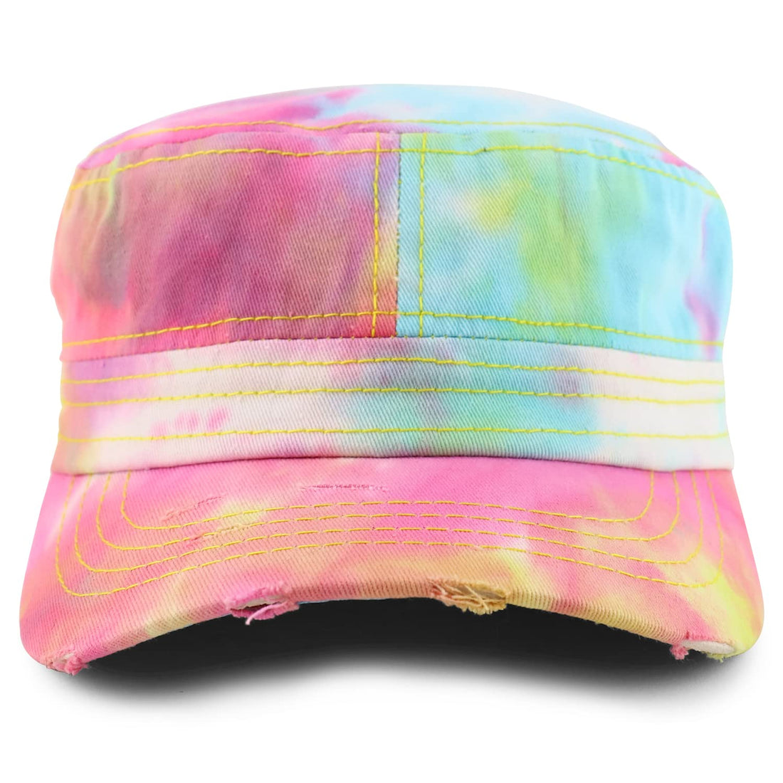 Trendy Apparel Shop Plain 100% Cotton Tie Dyed Patterned Flat Top Army Baseball Cap