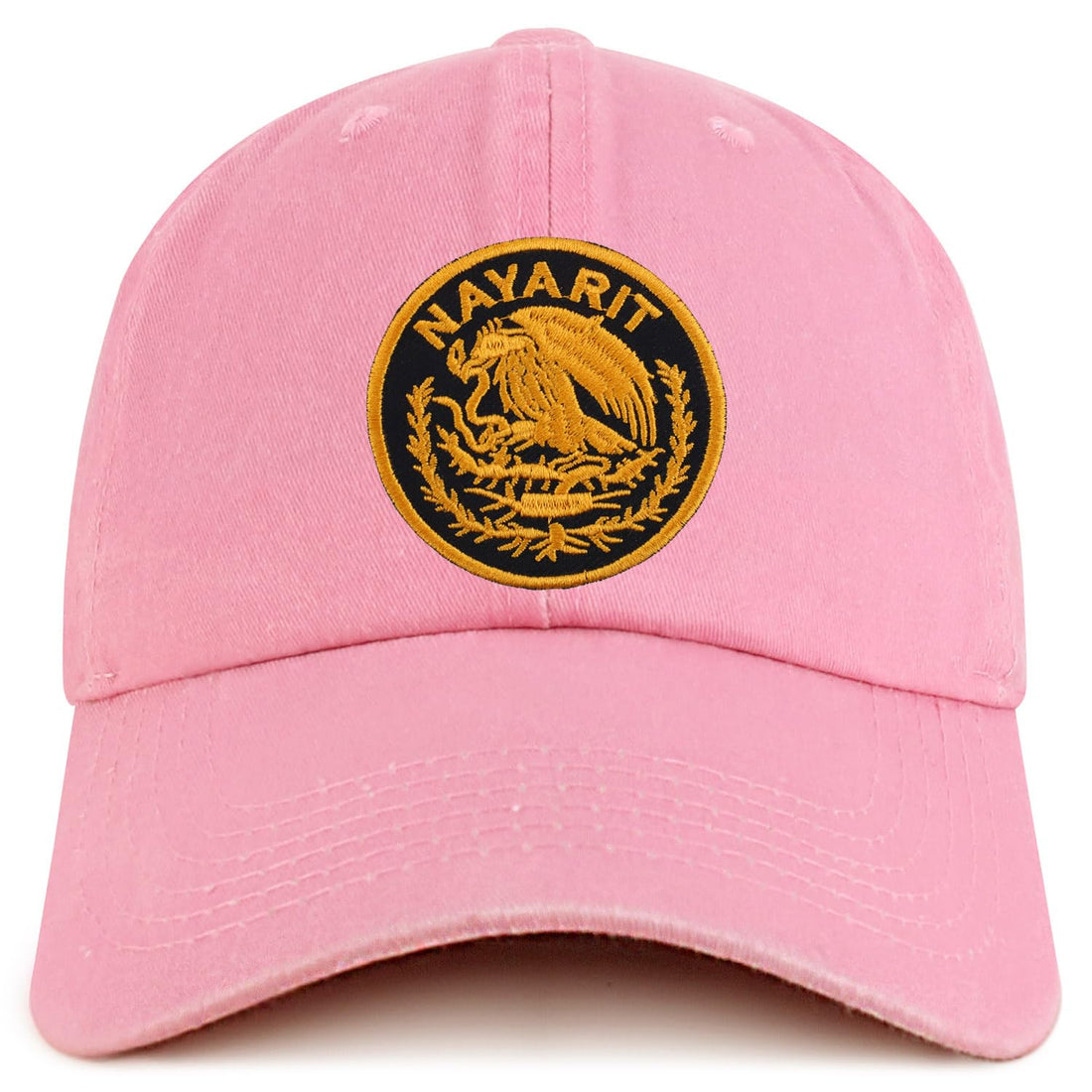 Trendy Apparel Shop Nayarit Mexico Gold Embroidered Patch Pigment Dyed Washed Baseball Cap