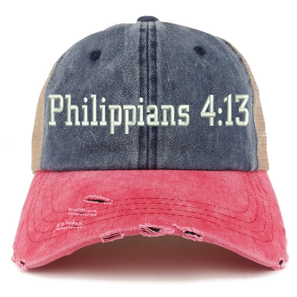 Trendy Apparel Shop Philippians 4:13 Frayed Bill Trucker Mesh Back Cap