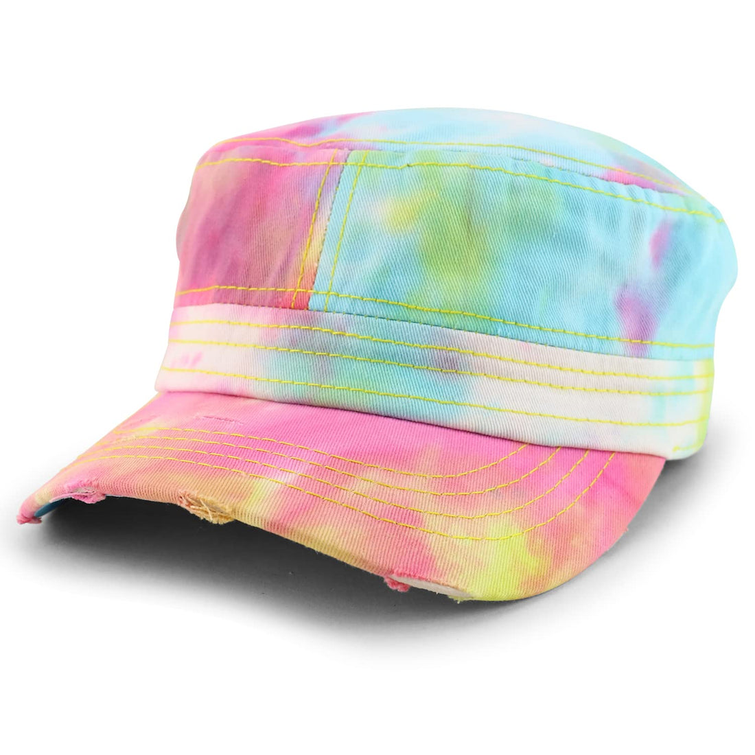 Trendy Apparel Shop Plain 100% Cotton Tie Dyed Patterned Flat Top Army Baseball Cap