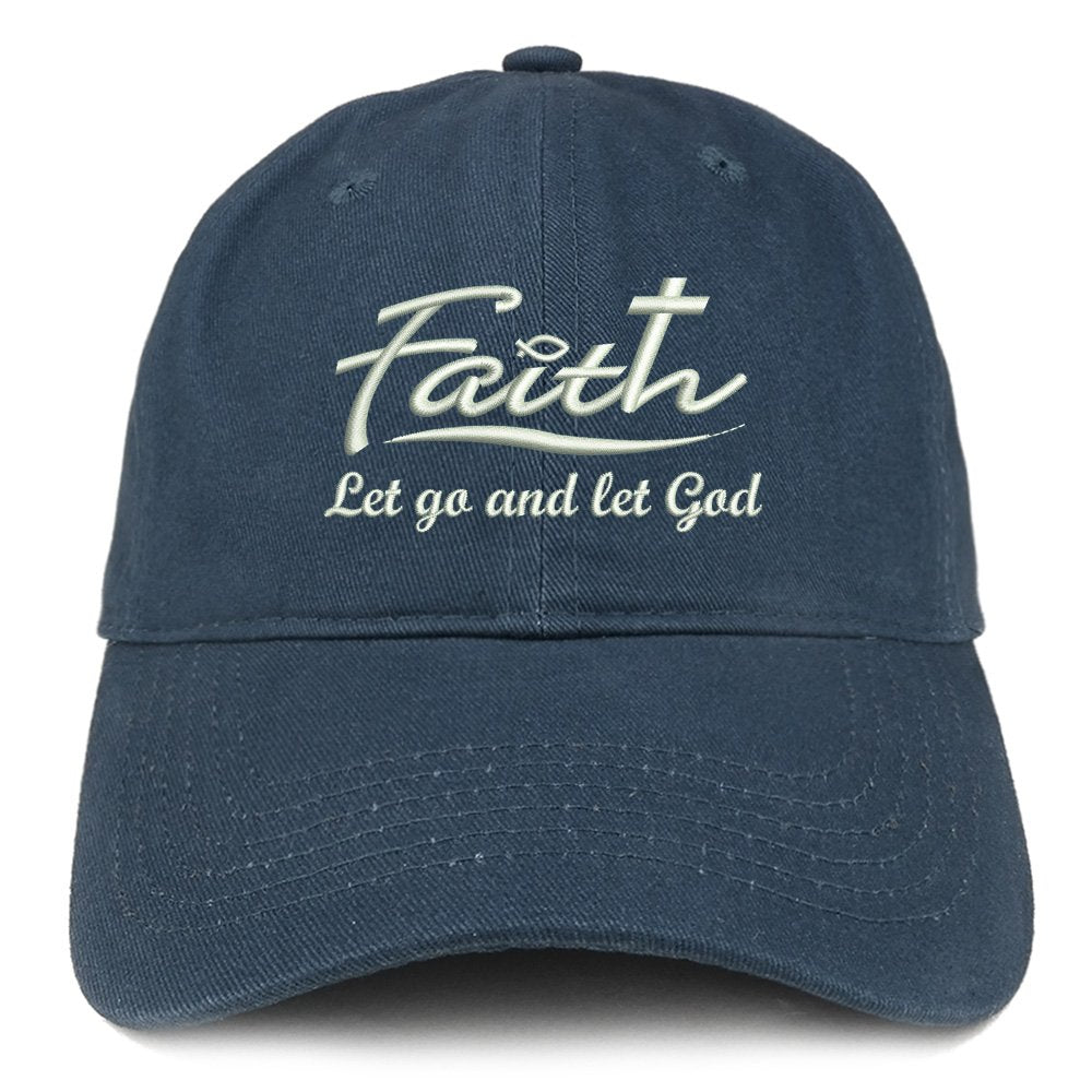 Trendy Apparel Shop Let Go and Let God Embroidered Brushed Cotton Dad Hat Ball Cap - Navy