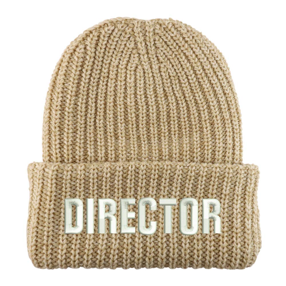Trendy Apparel Shop Director Embroidered Long Cuffed Thick Ribbed Knit Beanie