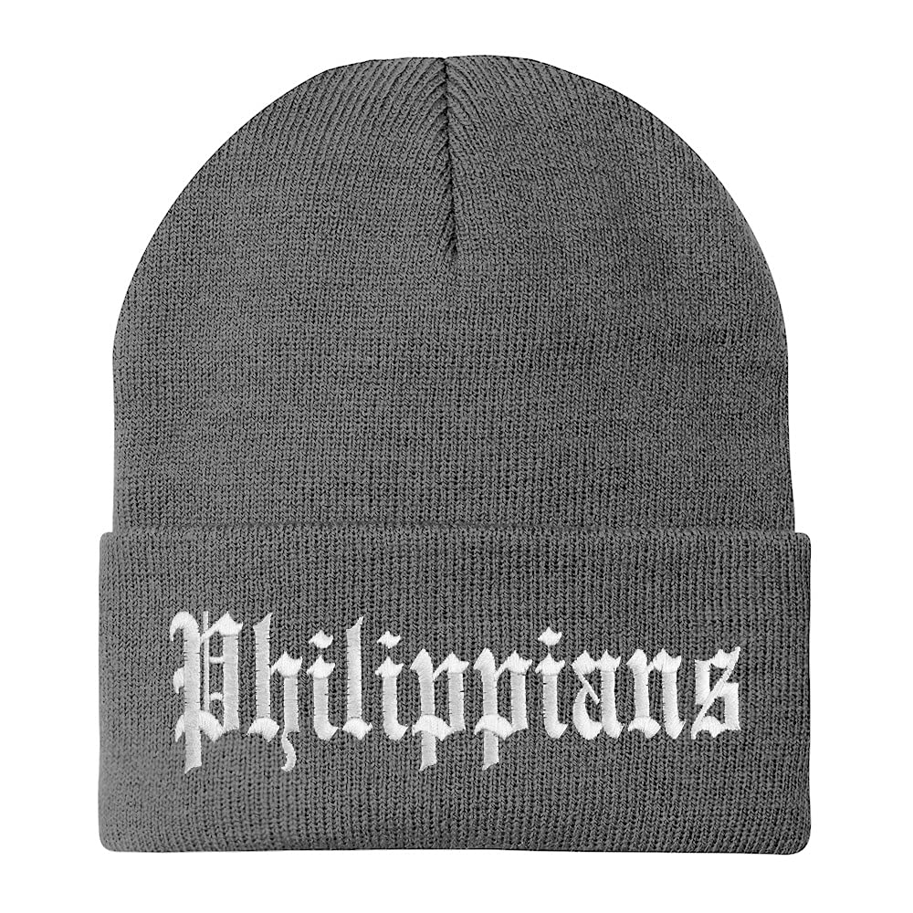 Trendy Apparel Shop Philippians Old English Embroidered Long Cuff Beanie