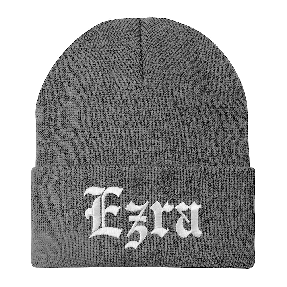 Trendy Apparel Shop Ezra Old English Embroidered Long Cuff Beanie