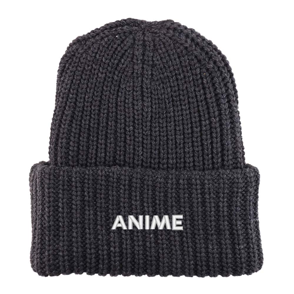 Trendy Apparel Shop Anime Embroidered Long Cuffed Thick Ribbed Knit Beanie