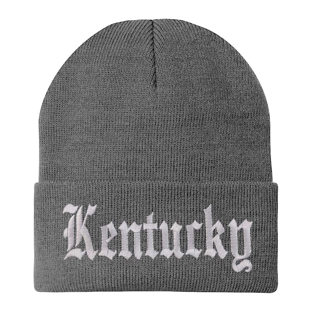 Trendy Apparel Shop Kenturky State Old English Embroidered Long Cuff Beanie