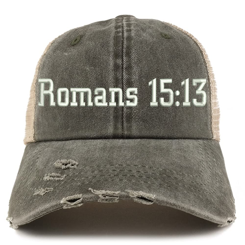 Trendy Apparel Shop Romans 15:13 Frayed Bill Trucker Mesh Back Cap