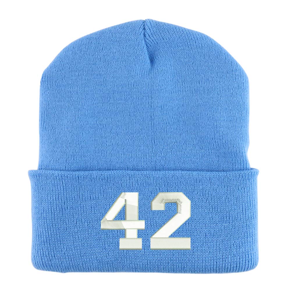 Trendy Apparel Shop Number 42 Collegiate Varsity Embroidered Made in USA Cuff Folded Acylic Knit Winter Beanie Hat