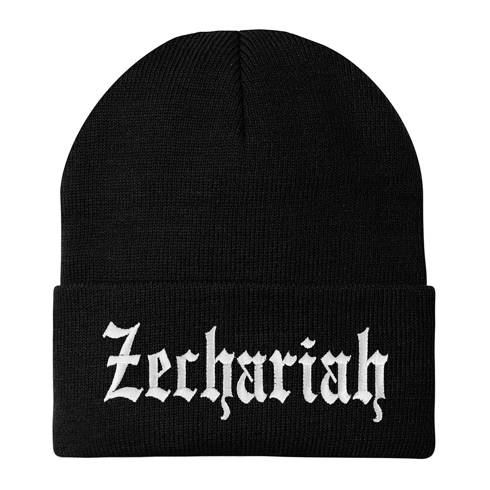 Trendy Apparel Shop Zechariah Old English Embroidered Long Cuff Beanie
