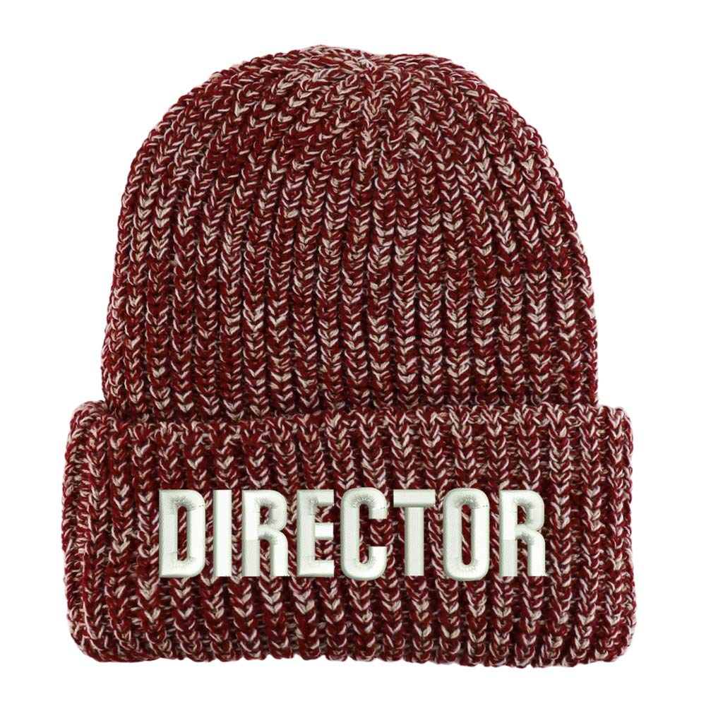 Trendy Apparel Shop Director Embroidered Long Cuffed Thick Ribbed Knit Beanie