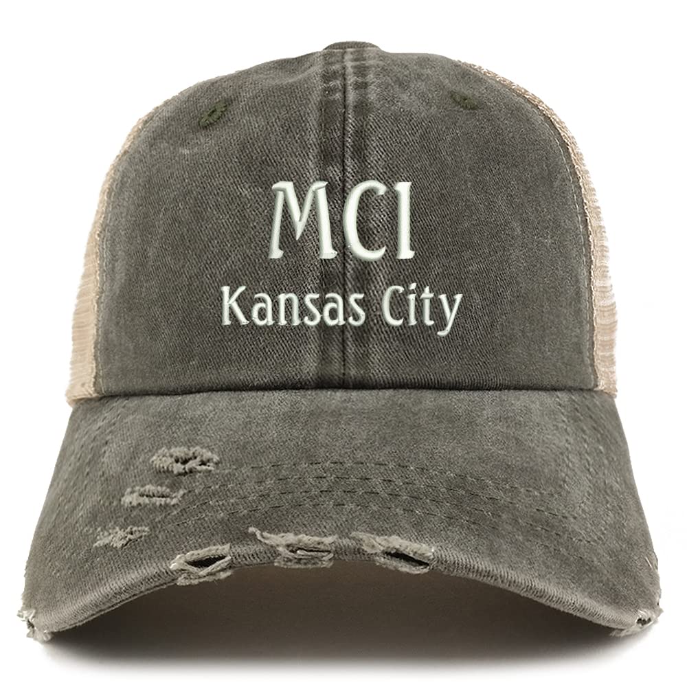 Trendy Apparel Shop MCL Kansas City Embroidered Frayed Bill Trucker Mesh Back Cap